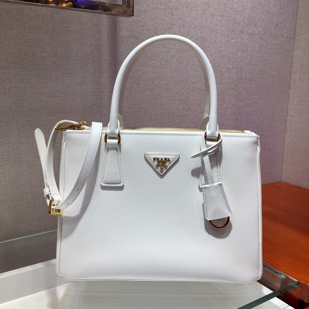 Prada Medium Galleria Saffiano Leather Bag Tote Shoulder Bag White 1BA863